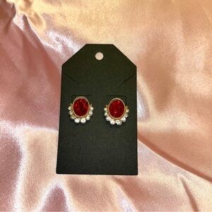 NWOT Monet - Ruby Red and Gold Tone Stud Earrings (Hypoallergenic)